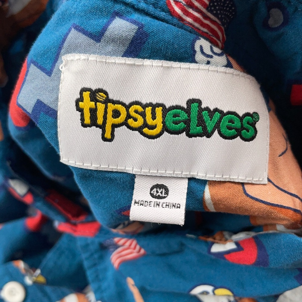 Tipsy Elves Shirt Mens 4XL Blue George Washington USA All Over Print Flag Fun - Picture 8 of 10